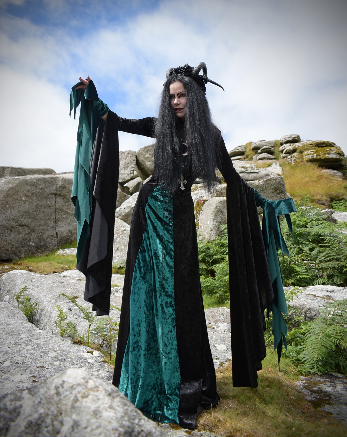 Woodlandwytch Ritual Gown - marble crushed velvet forest witch goth dress by Moonmaiden Gothic Clothing