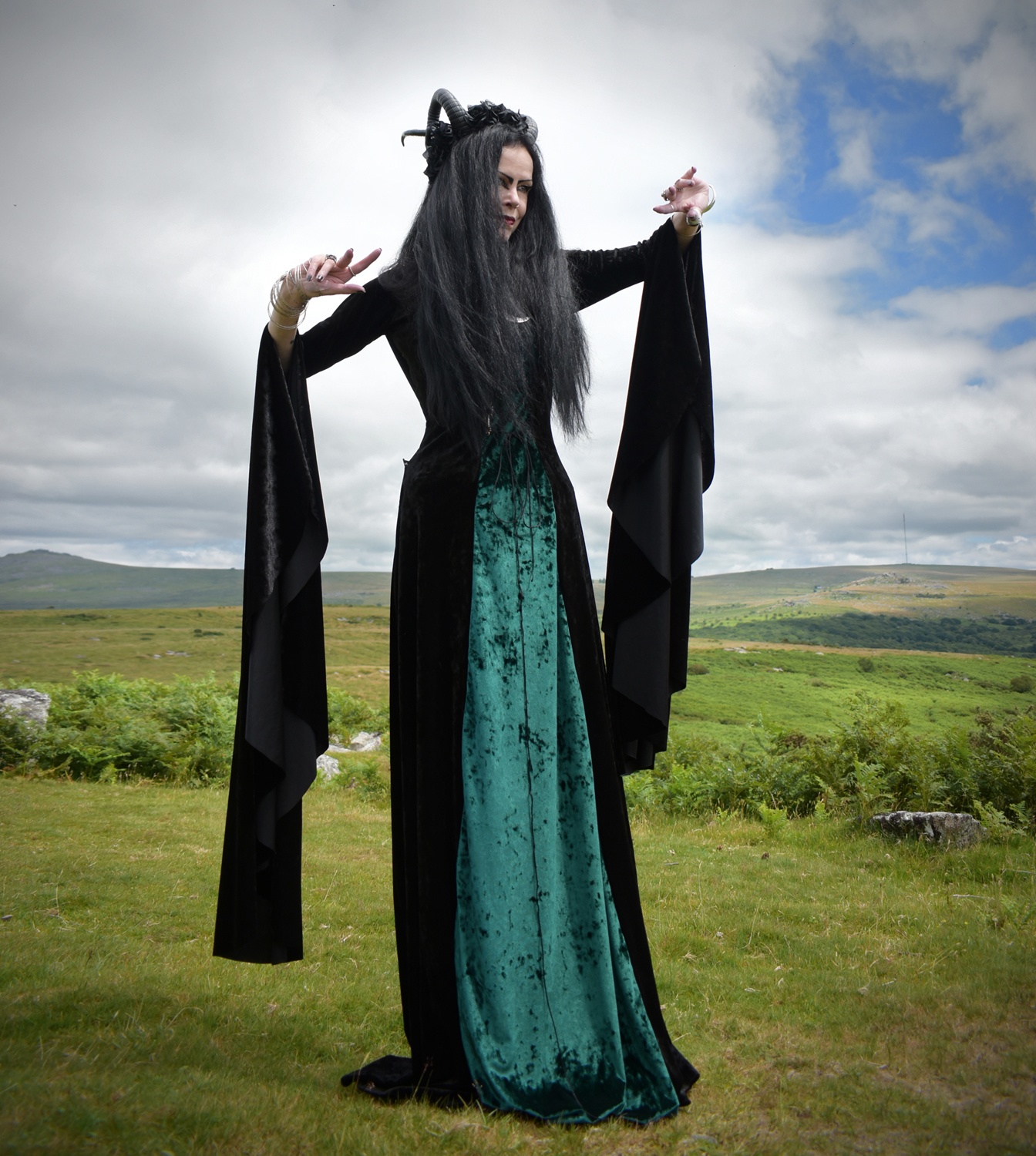 Woodlandwytch Ritual Gown - marble crushed velvet forest witch goth dress by Moonmaiden Gothic Clothing