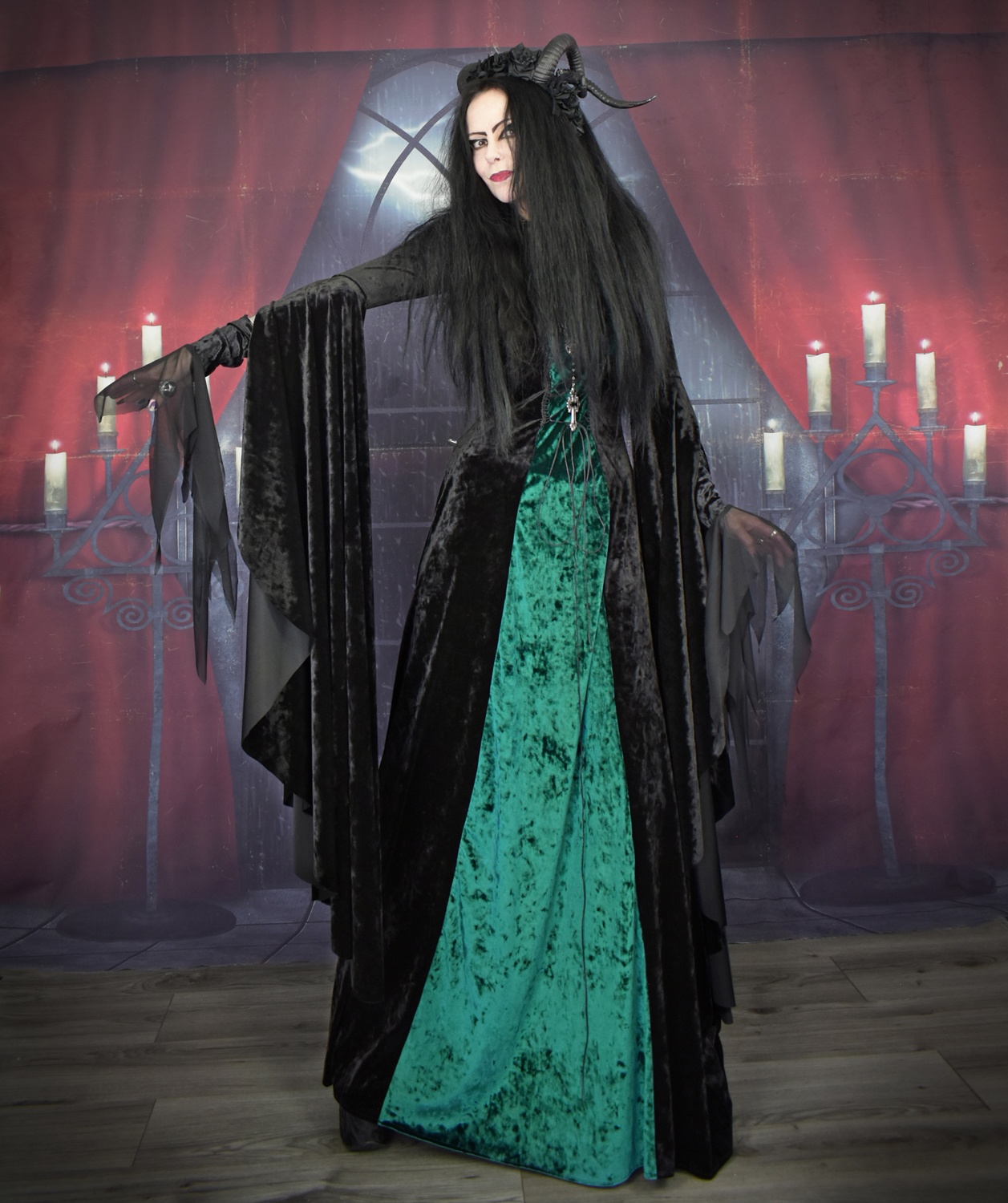 Woodlandwytch Ritual Gown - marble crushed velvet forest witch goth dress by Moonmaiden Gothic Clothing