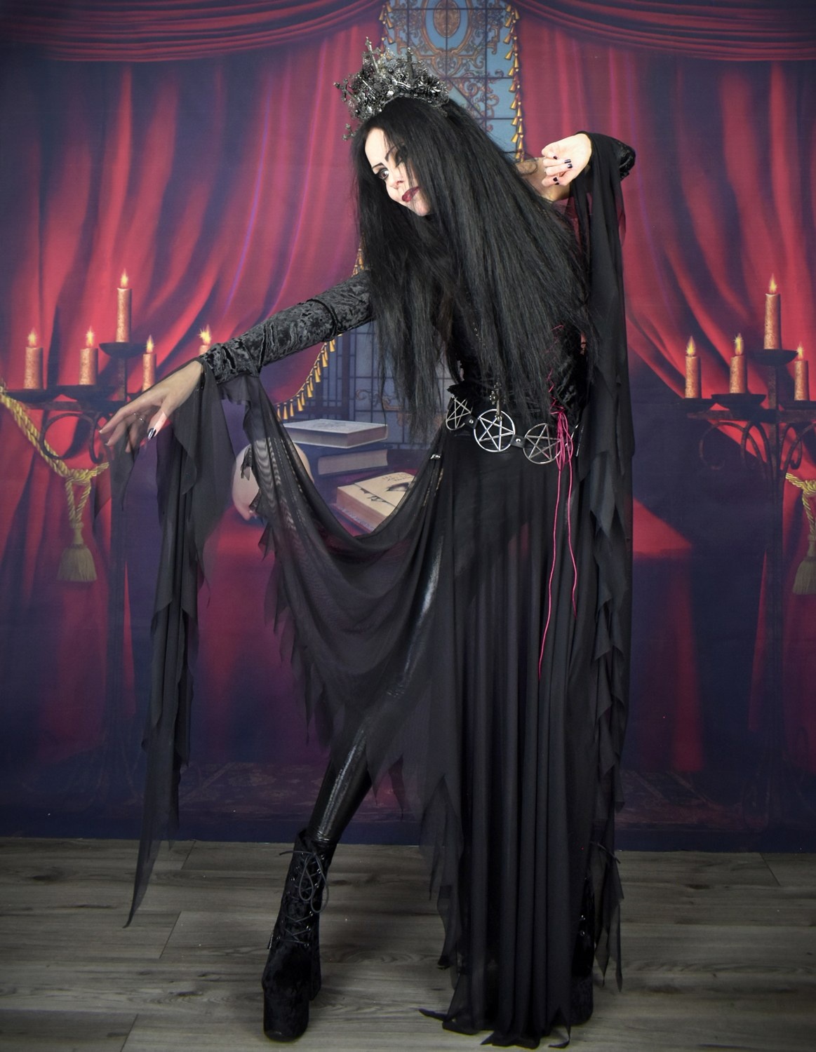 Dead Lovers Lane Skirt � goth witch mesh and velvet skirt with gloves by Moonmaiden Gothic Clothing