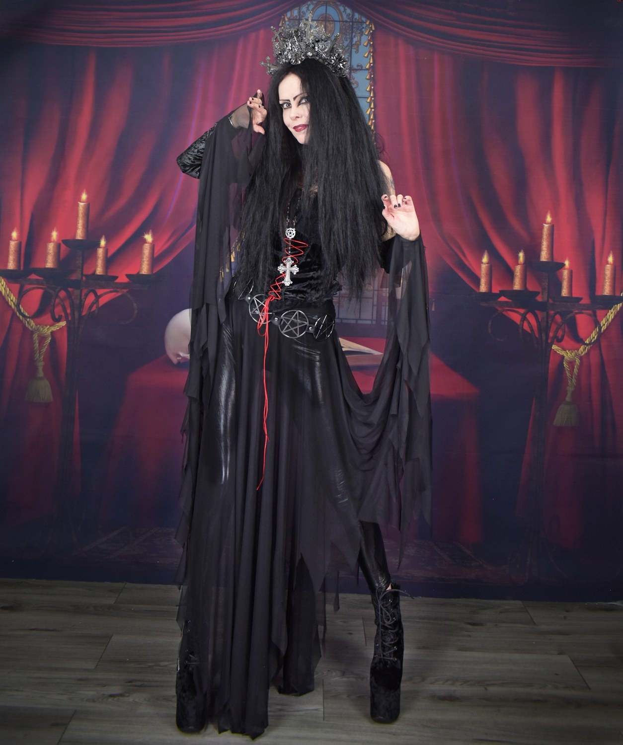 Dead Lovers Lane Skirt � goth witch mesh and velvet skirt with gloves by Moonmaiden Gothic Clothing