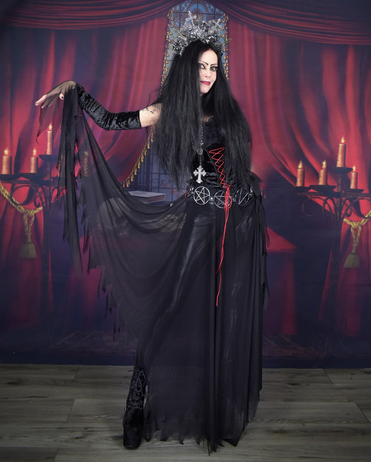 Dead Lovers Lane Skirt � goth witch mesh and velvet skirt with gloves by Moonmaiden Gothic Clothing