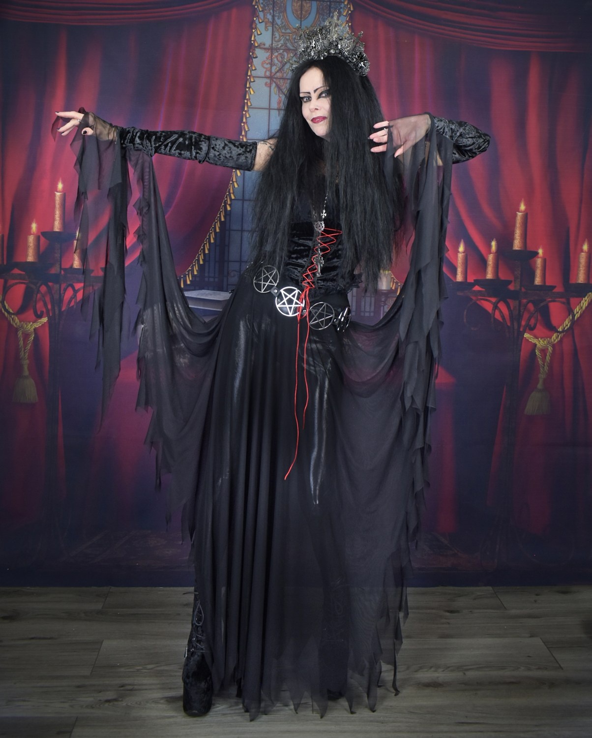 Dead Lovers Lane Skirt � goth witch mesh and velvet skirt with gloves by Moonmaiden Gothic Clothing