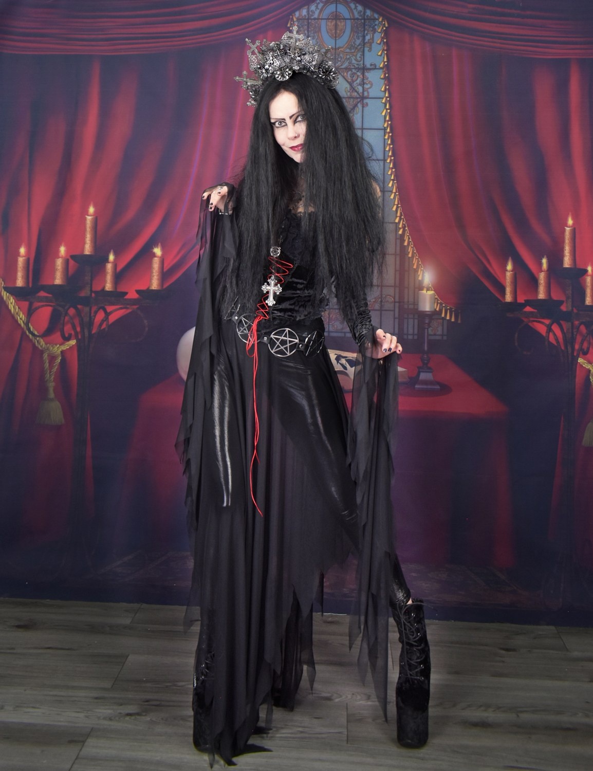 Dead Lovers Lane Skirt � goth witch mesh and velvet skirt with gloves by Moonmaiden Gothic Clothing