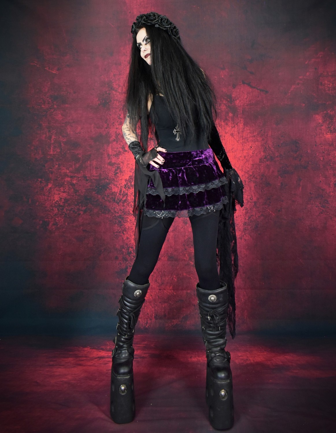 Raven�s Tears Miniskirt � crushed velvet lace trim swishy witch mini skirt by Moonmaiden Gothic Clothing