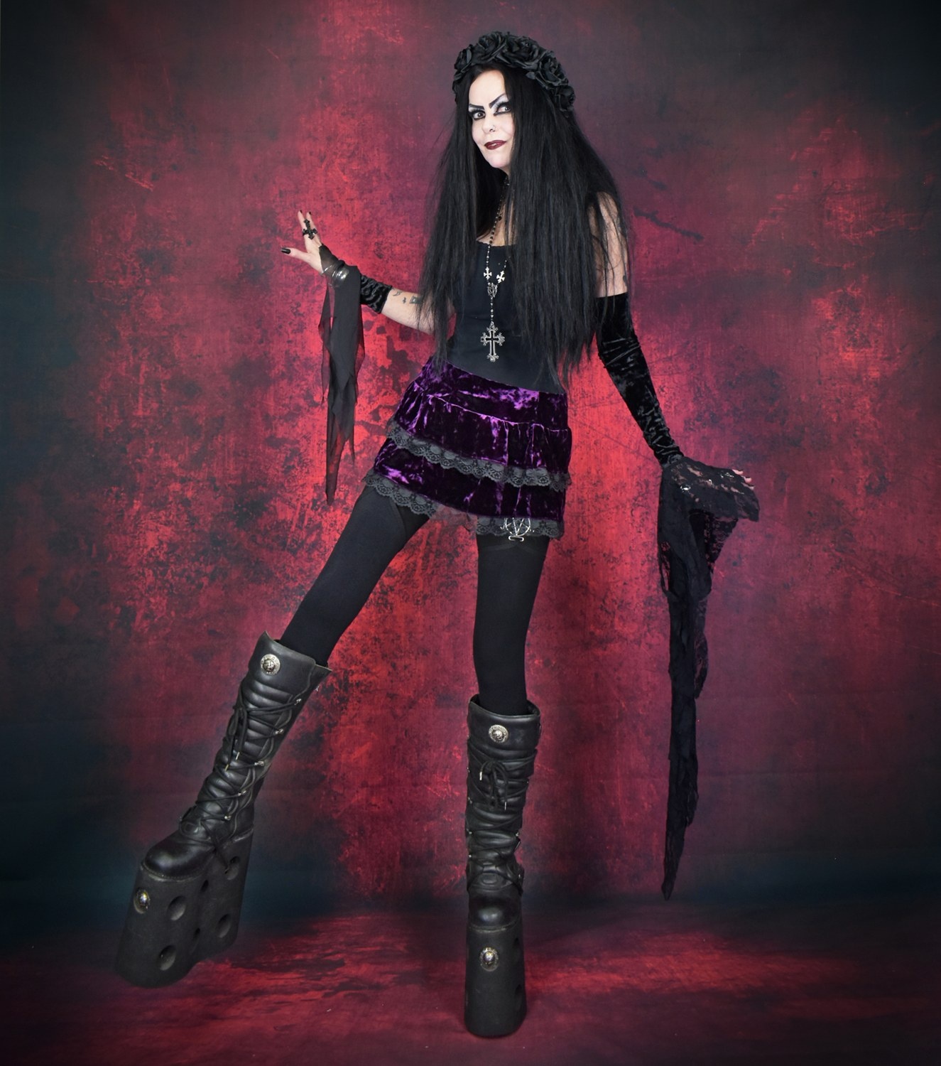 Raven�s Tears Miniskirt � crushed velvet lace trim swishy witch mini skirt by Moonmaiden Gothic Clothing