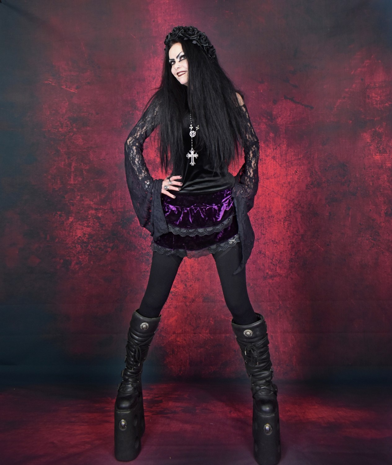 Raven�s Tears Miniskirt � crushed velvet lace trim swishy witch mini skirt by Moonmaiden Gothic Clothing