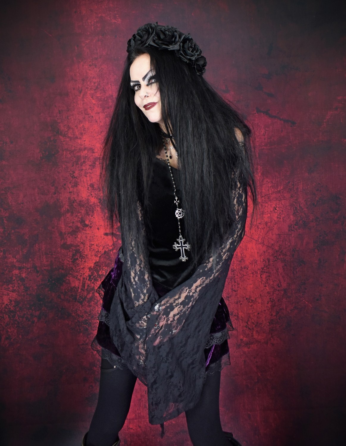 Witching Hour Lace Top � velvet and lace goth witch long sleeved top by Moonmaiden Gothic Clothing