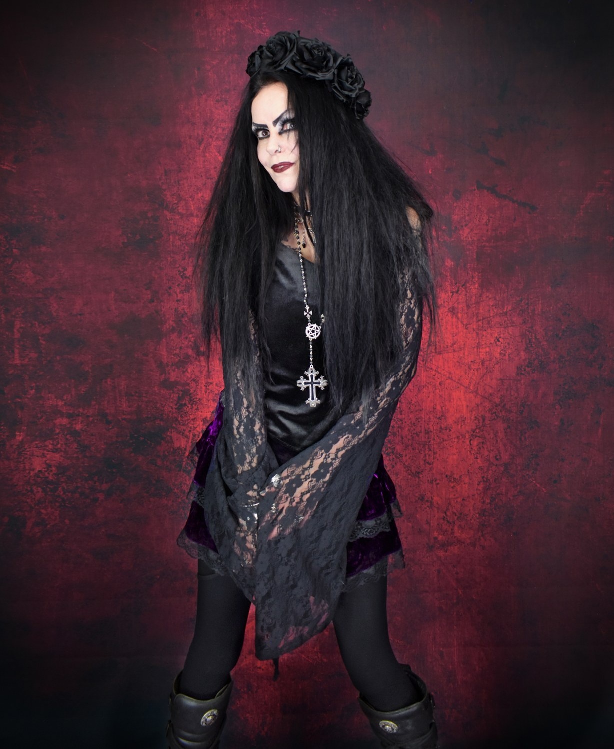 Witching Hour Lace Top � velvet and lace goth witch long sleeved top by Moonmaiden Gothic Clothing