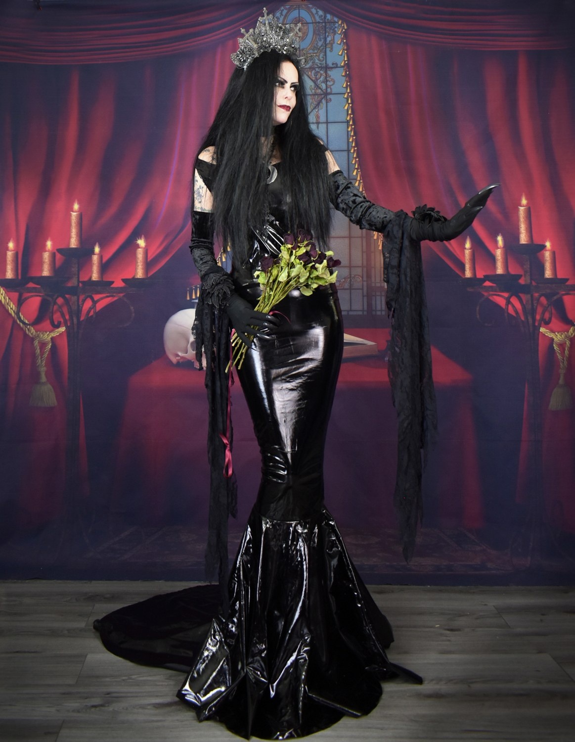 Audrey Addams Gown - PVC slinky goth dress by Moonmaiden Gothic Clothing