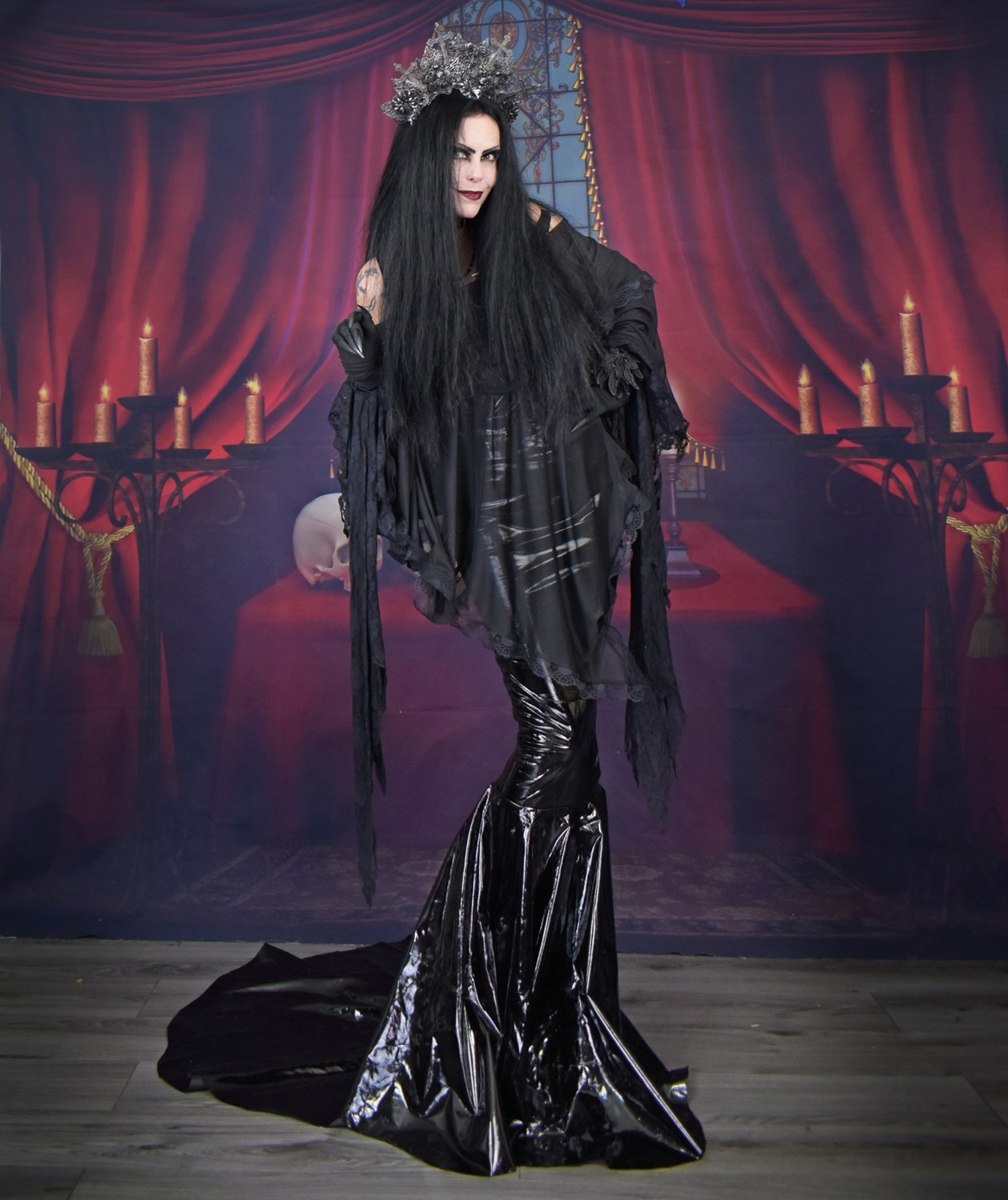 Audrey Addams Gown - PVC slinky goth dress by Moonmaiden Gothic Clothing