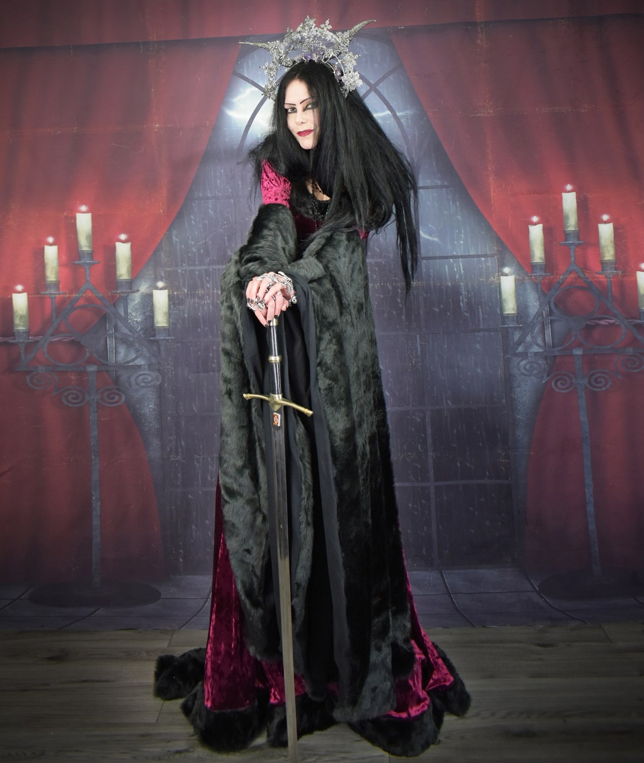 Furrwen Furrdomiel Gown - Crushed Velvet and Faux Fur Arwen Elven Gown by Moonmaiden Gothic Clothing