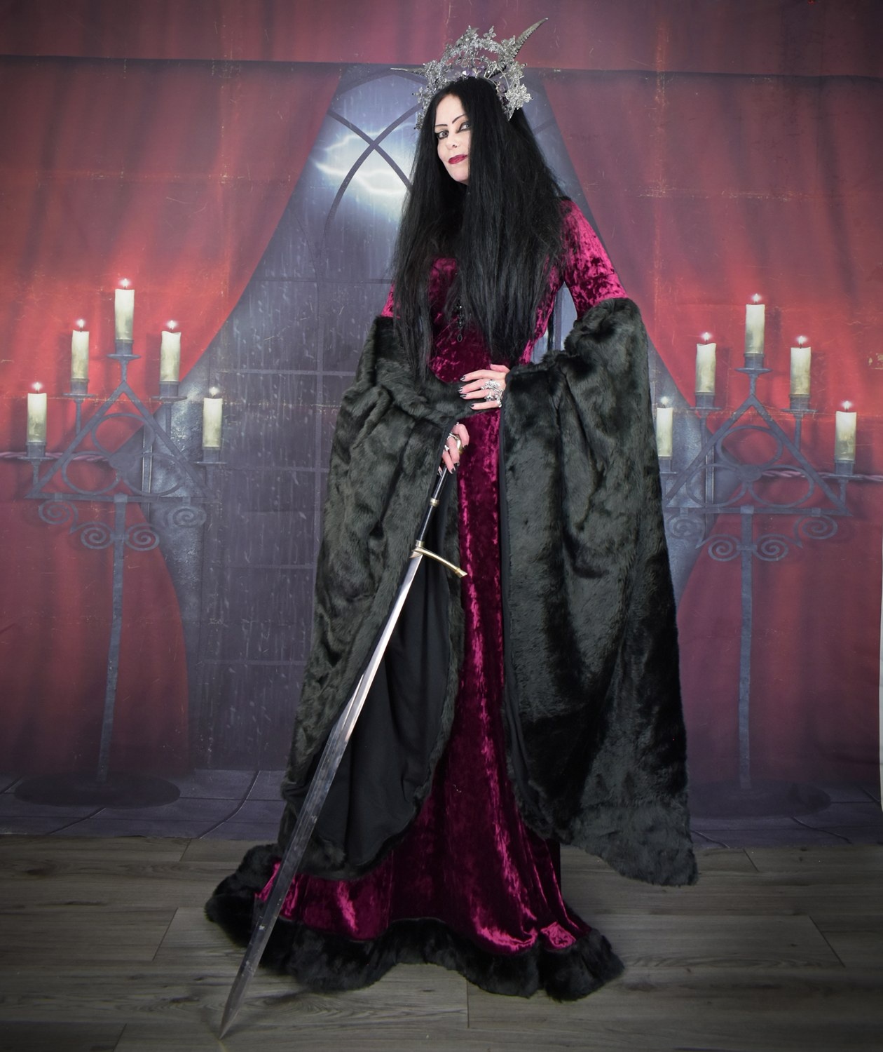 Furrwen Furrdomiel Gown - Crushed Velvet and Faux Fur Arwen Elven Gown by Moonmaiden Gothic Clothing