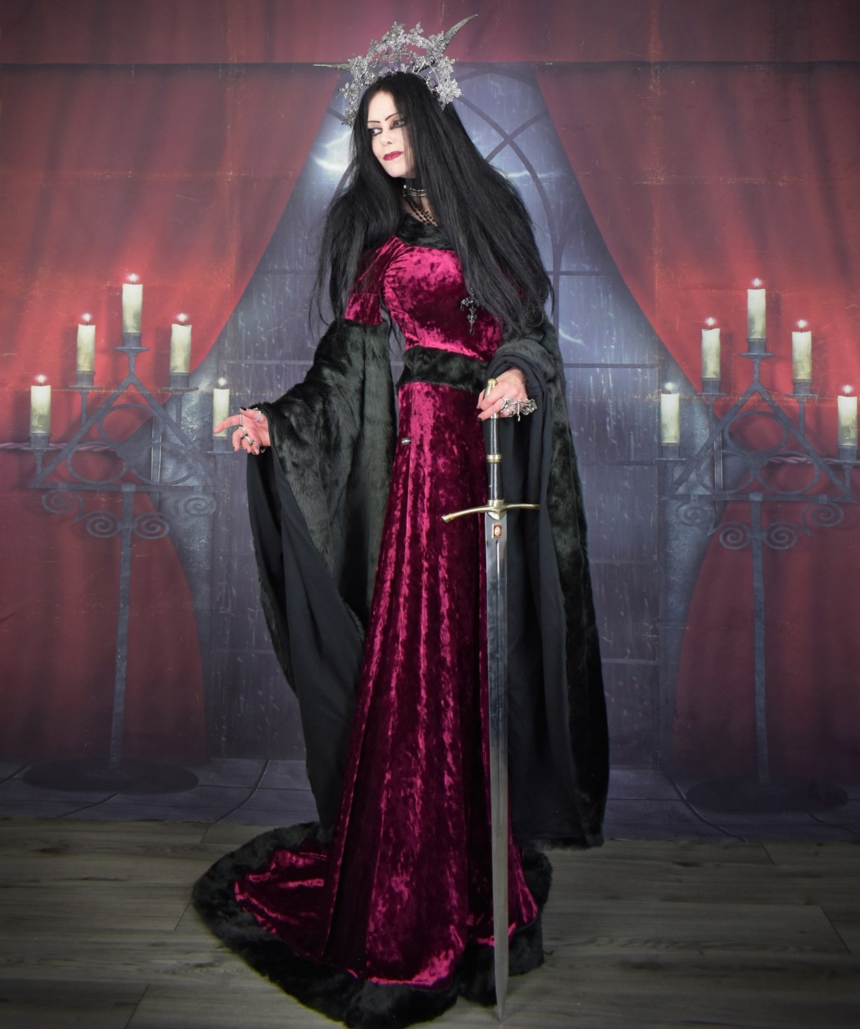 Furrwen Furrdomiel Gown - Crushed Velvet and Faux Fur Arwen Elven Gown by Moonmaiden Gothic Clothing