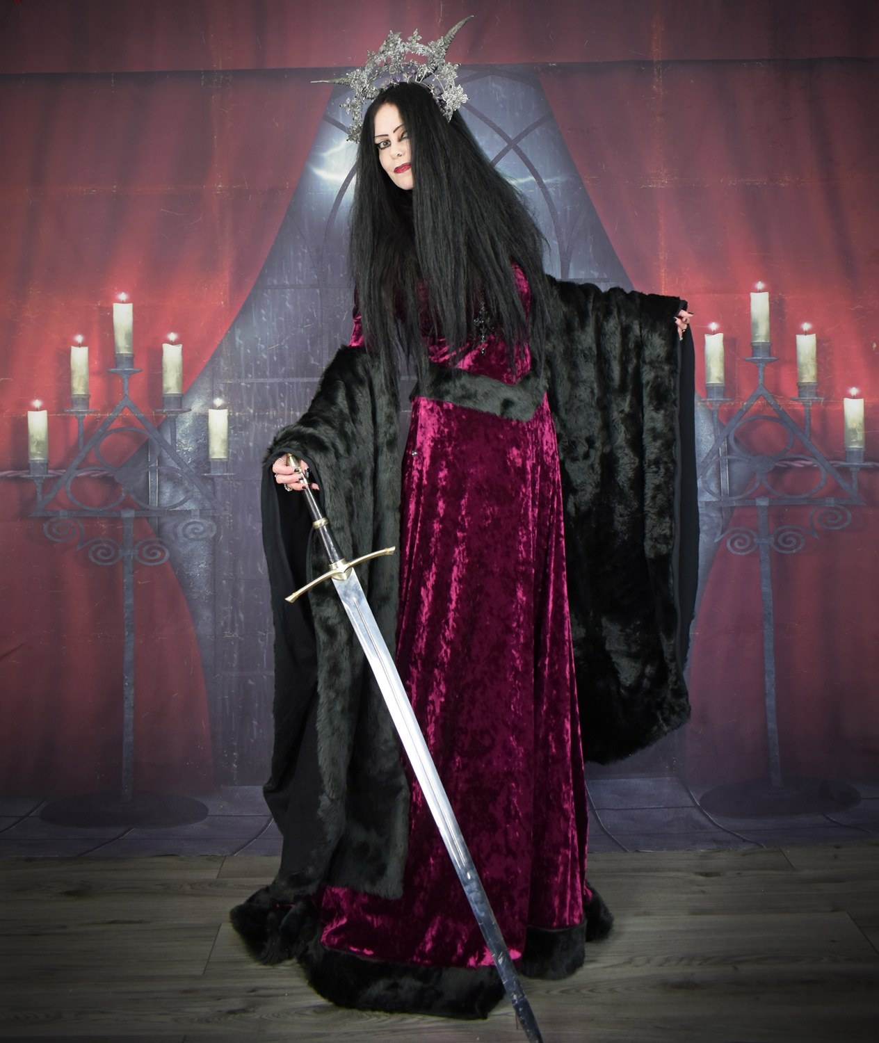 Furrwen Furrdomiel Gown - Crushed Velvet and Faux Fur Arwen Elven Gown by Moonmaiden Gothic Clothing