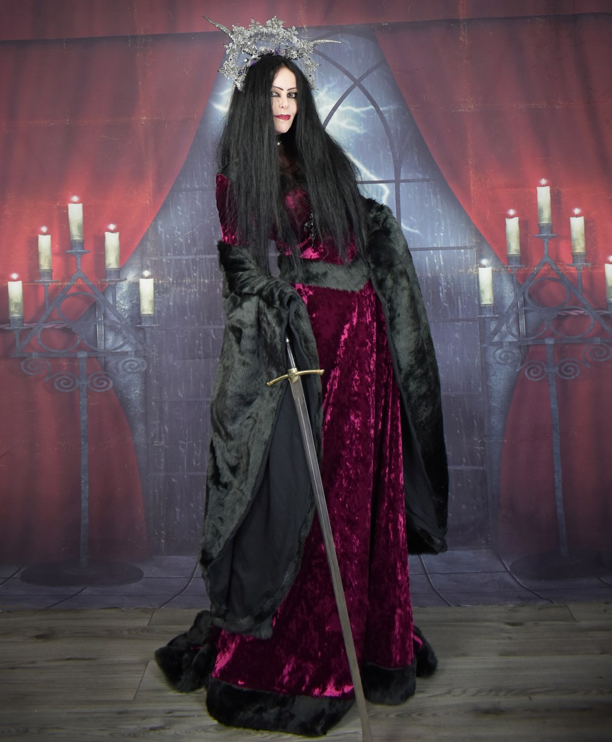 Furrwen Furrdomiel Gown - Crushed Velvet and Faux Fur Arwen Elven Gown by Moonmaiden Gothic Clothing