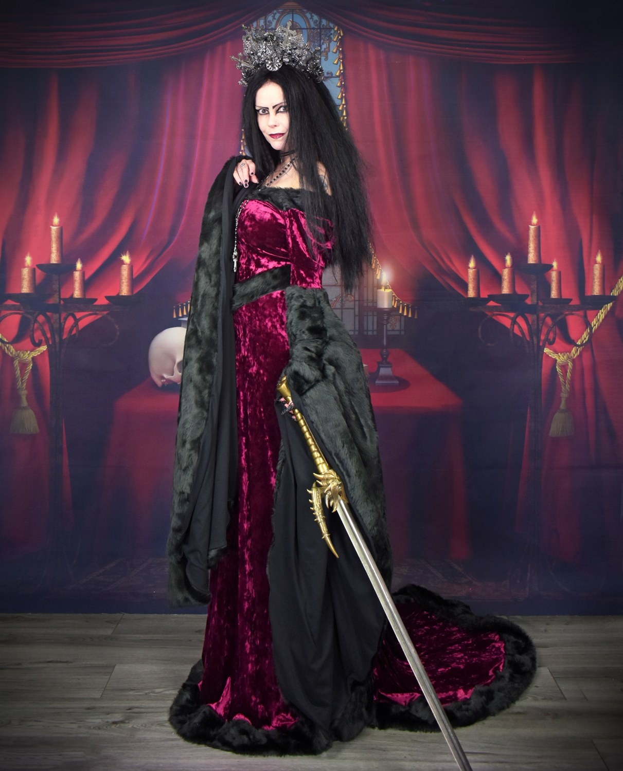 Furrwen Furrdomiel Gown - Crushed Velvet and Faux Fur Arwen Elven Gown by Moonmaiden Gothic Clothing