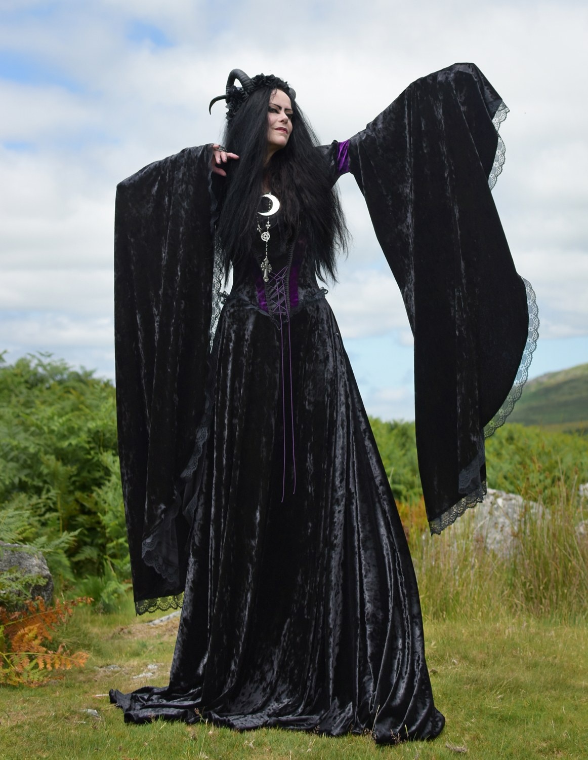 The Graveheart Revenant Gown -  crushed velvet goth witch dress by Moonmaiden Gothic Clothing