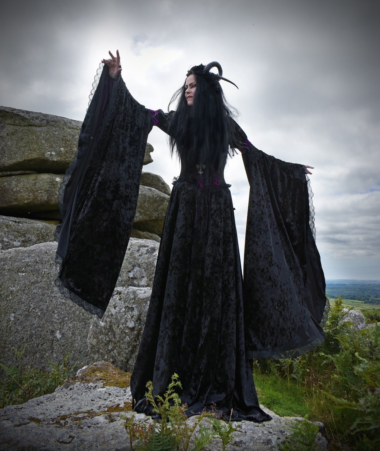 The Graveheart Revenant Gown -  crushed velvet goth witch dress by Moonmaiden Gothic Clothing
