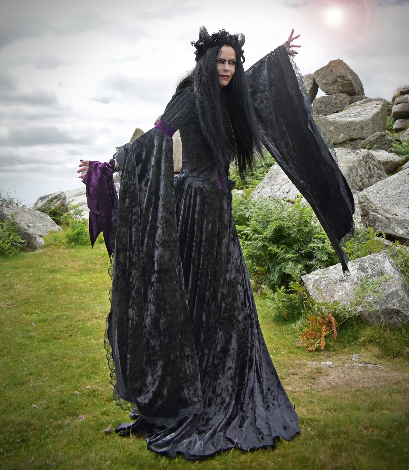 The Graveheart Revenant Gown -  crushed velvet goth witch dress by Moonmaiden Gothic Clothing