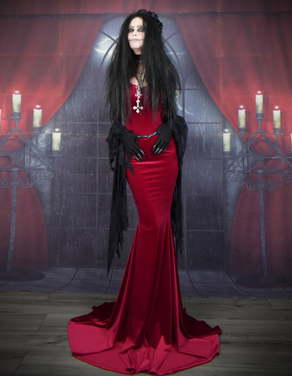 Ligeia Dress - slinky spandex velvet witch dress by Moonmaiden Gothic Clothing