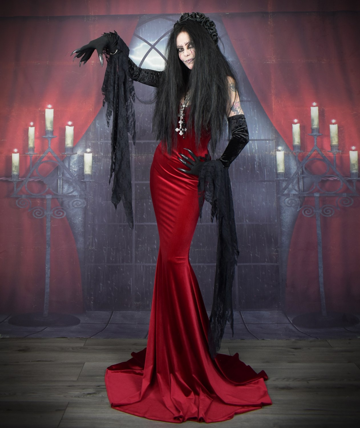 Ligeia Dress - slinky spandex velvet witch dress by Moonmaiden Gothic Clothing