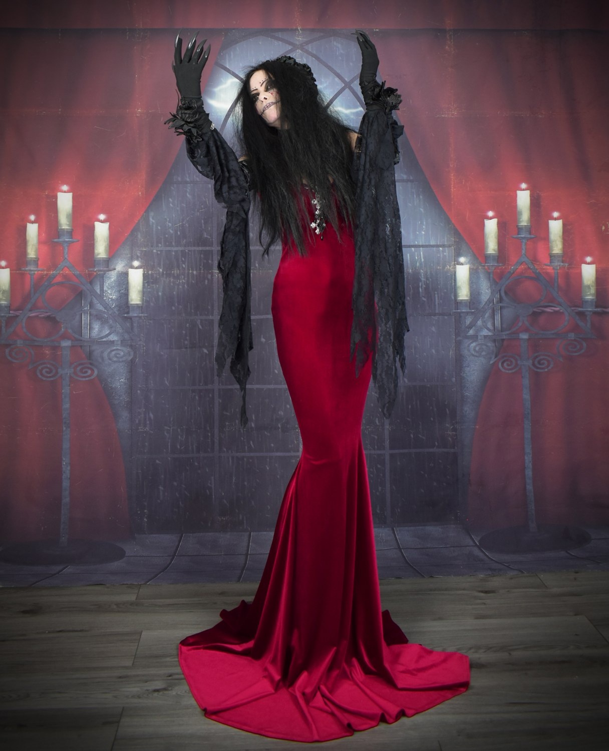 Ligeia Dress - slinky spandex velvet witch dress by Moonmaiden Gothic Clothing