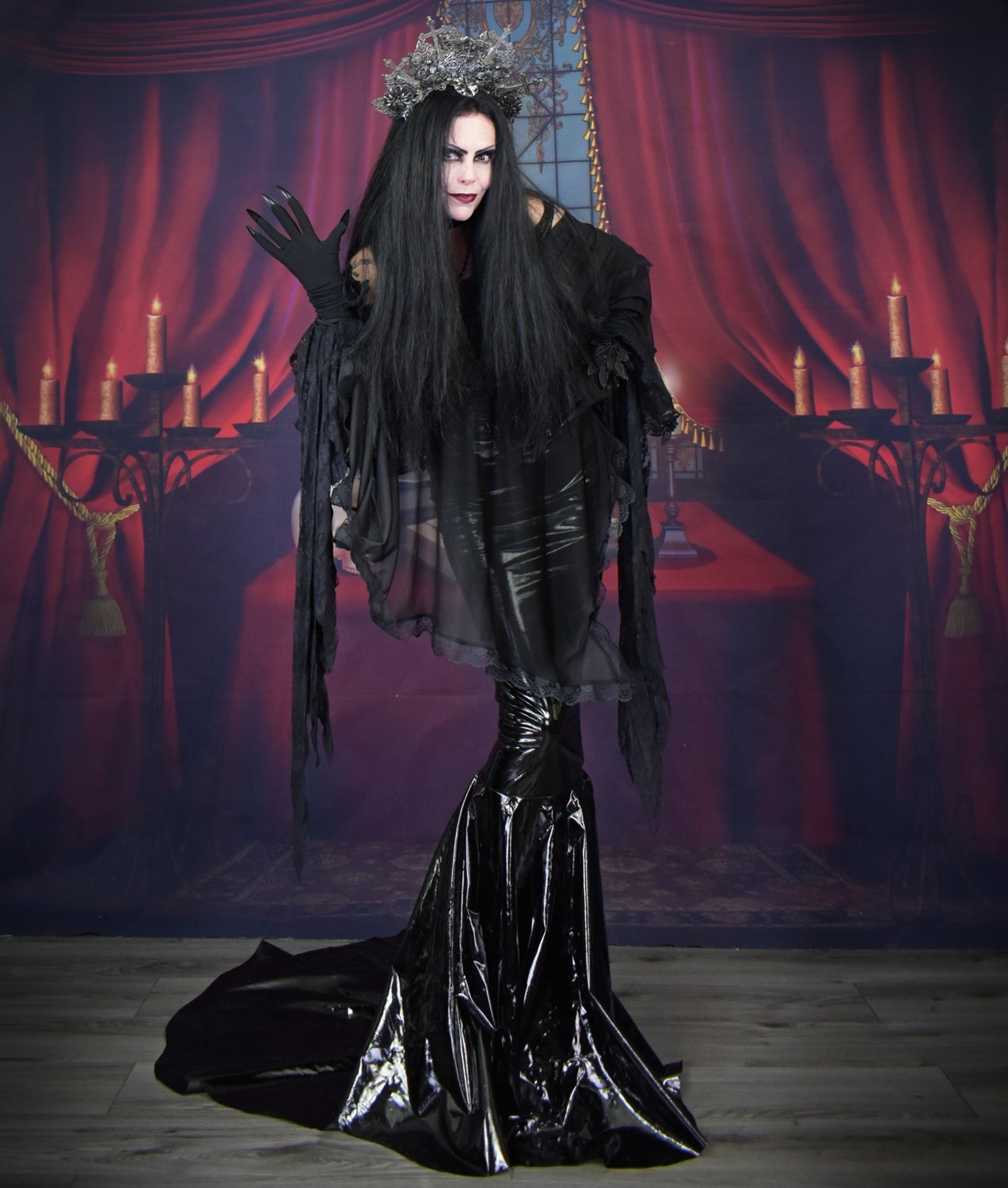 The Spookercowl - sheer mesh cowl neck hooded gothic shawl by Moonmaiden Gothic Clothing