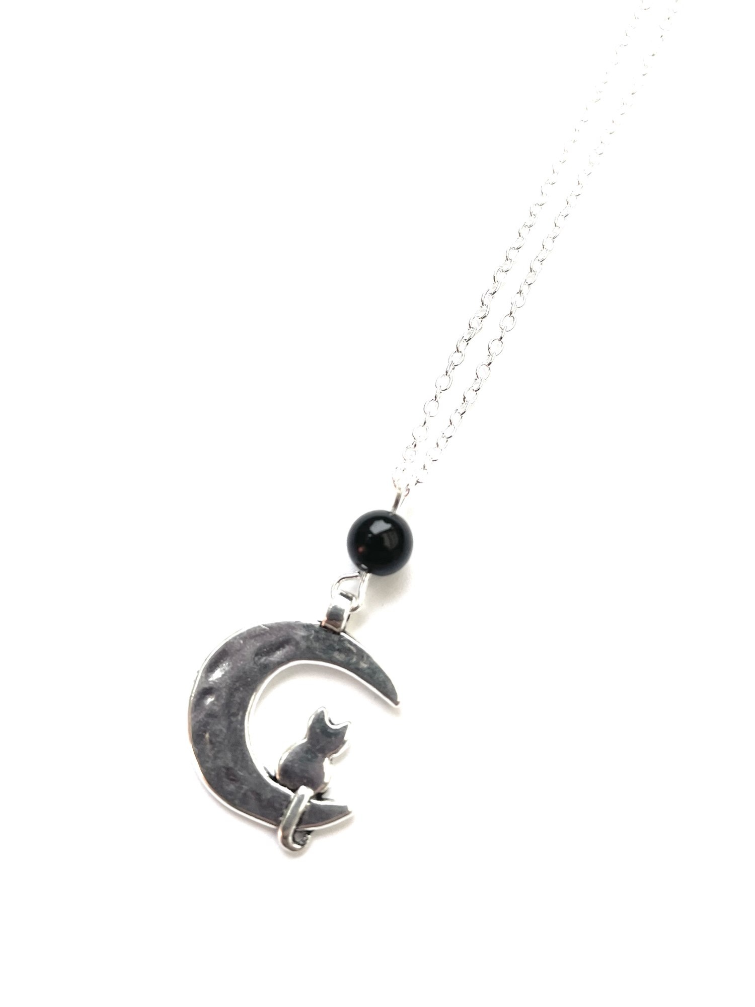 Moon Cat & Black Onyx Pendant Necklace by My Beautiful Gothic