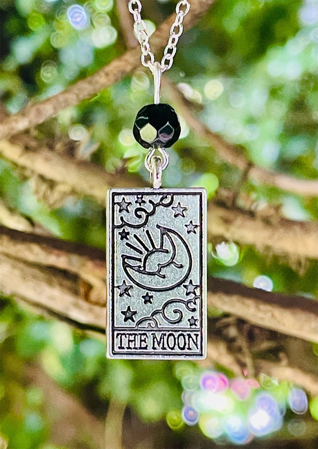 The Moon tarot & black onyx pendant necklace by My Beautiful Gothic