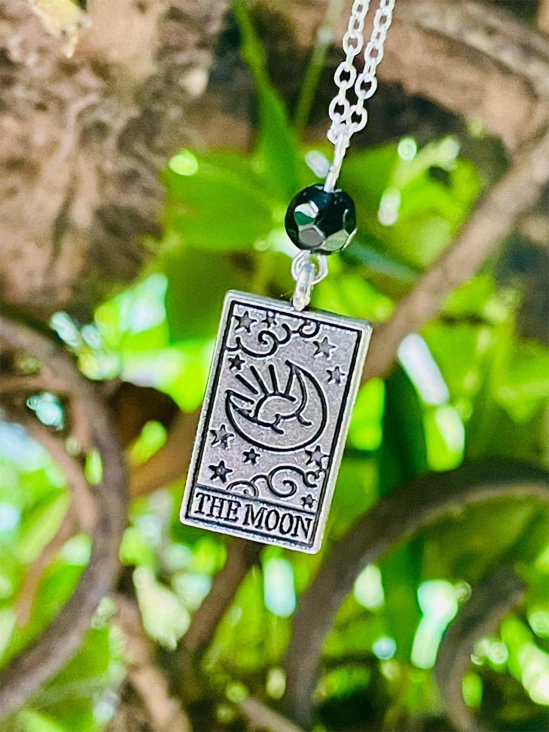 The Moon tarot & black onyx pendant necklace by My Beautiful Gothic