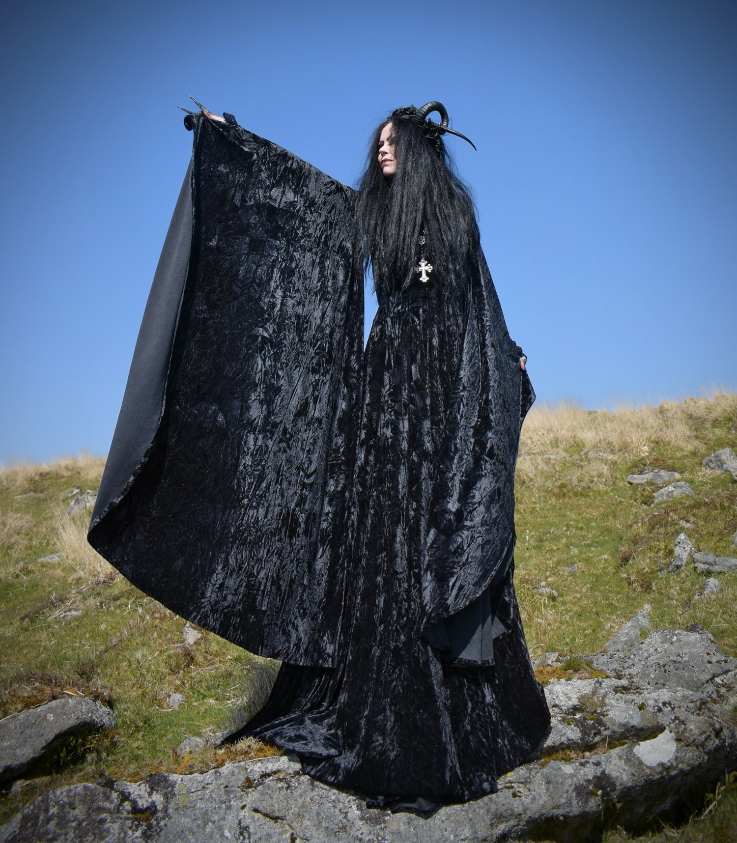 Raven of the Falls Gown - velvet elven goth medieval witch dress by Moonmaiden Gothic Clothing