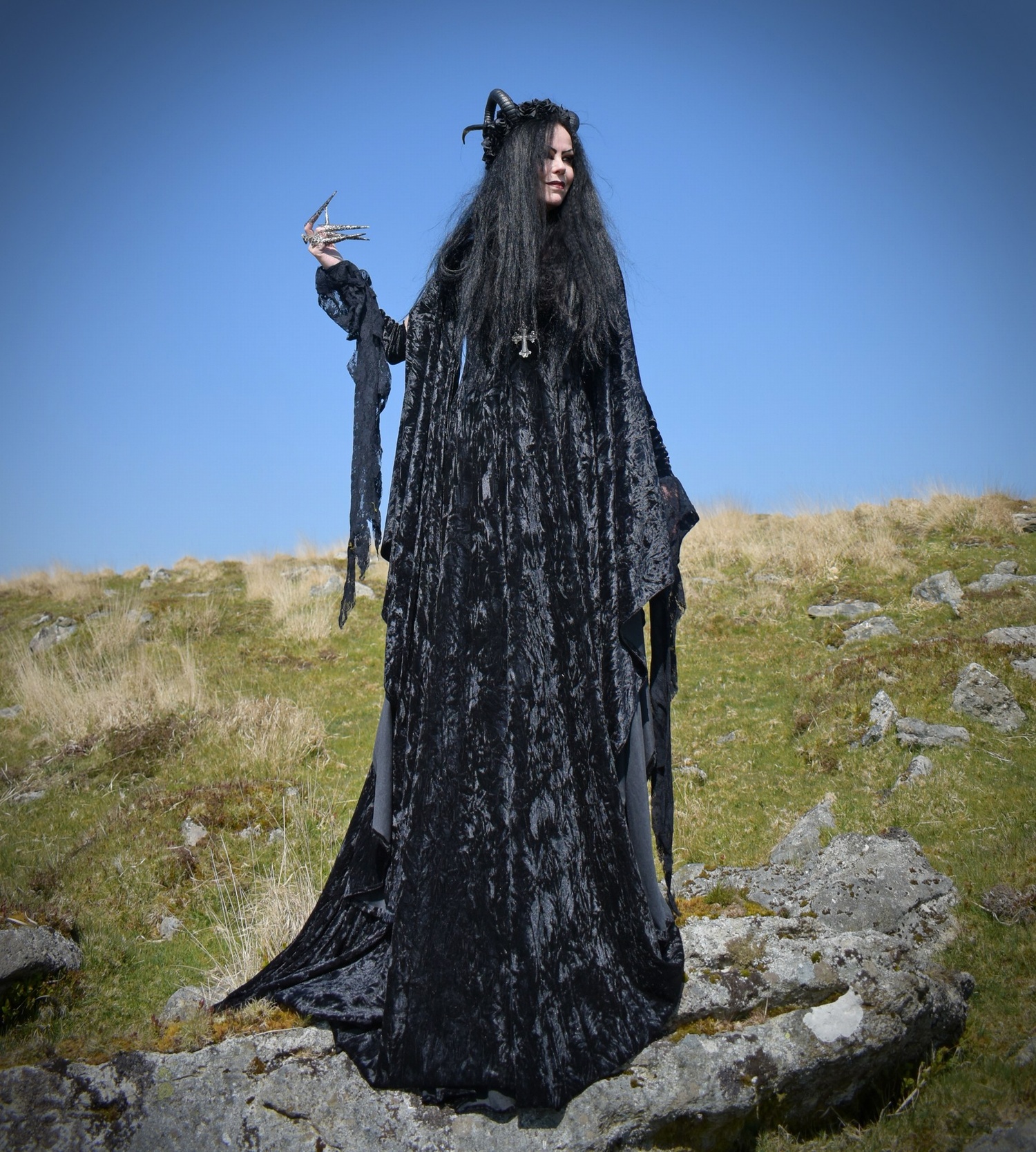 Raven of the Falls Gown - velvet elven goth medieval witch dress by Moonmaiden Gothic Clothing