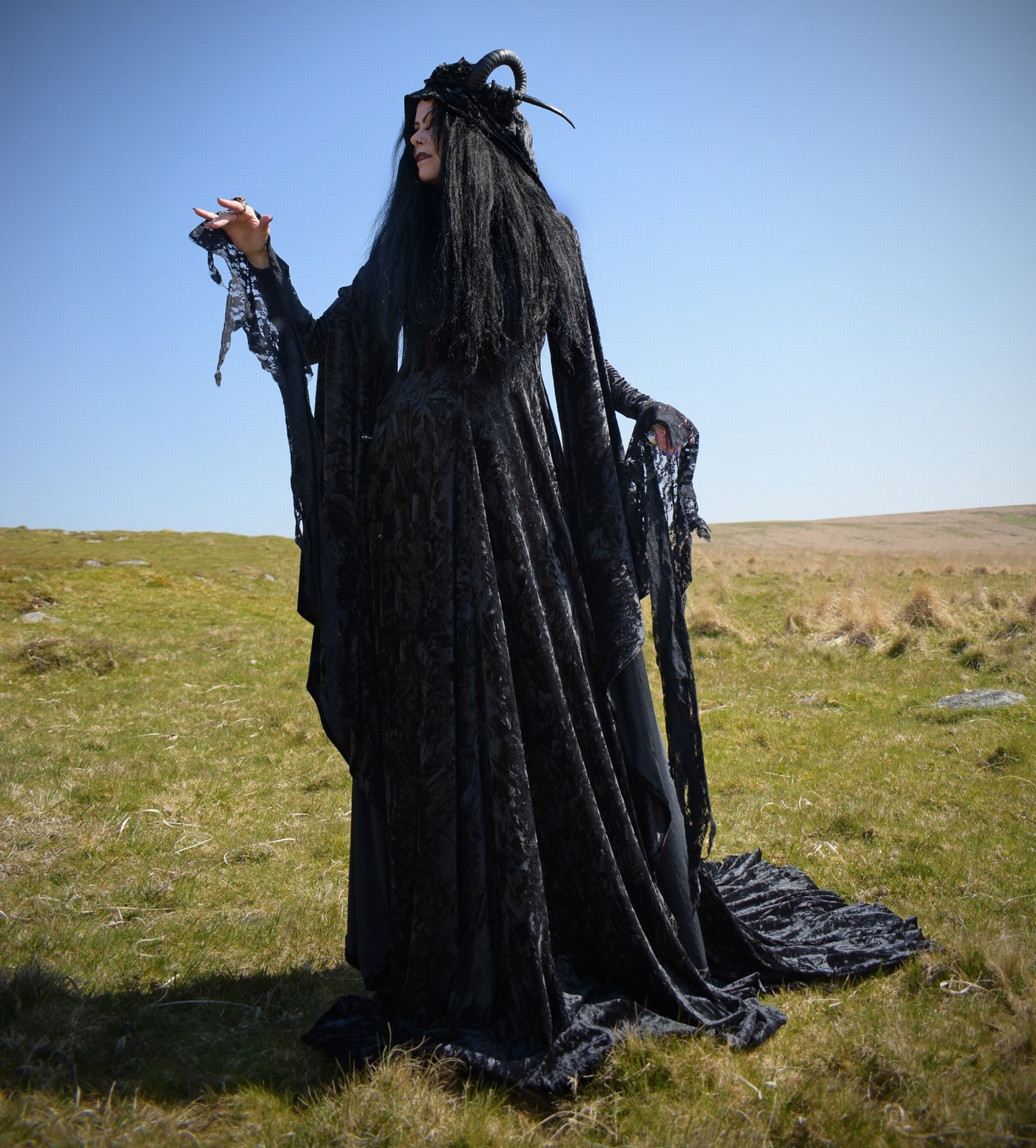 Raven of the Falls Gown - velvet elven goth medieval witch dress by Moonmaiden Gothic Clothing