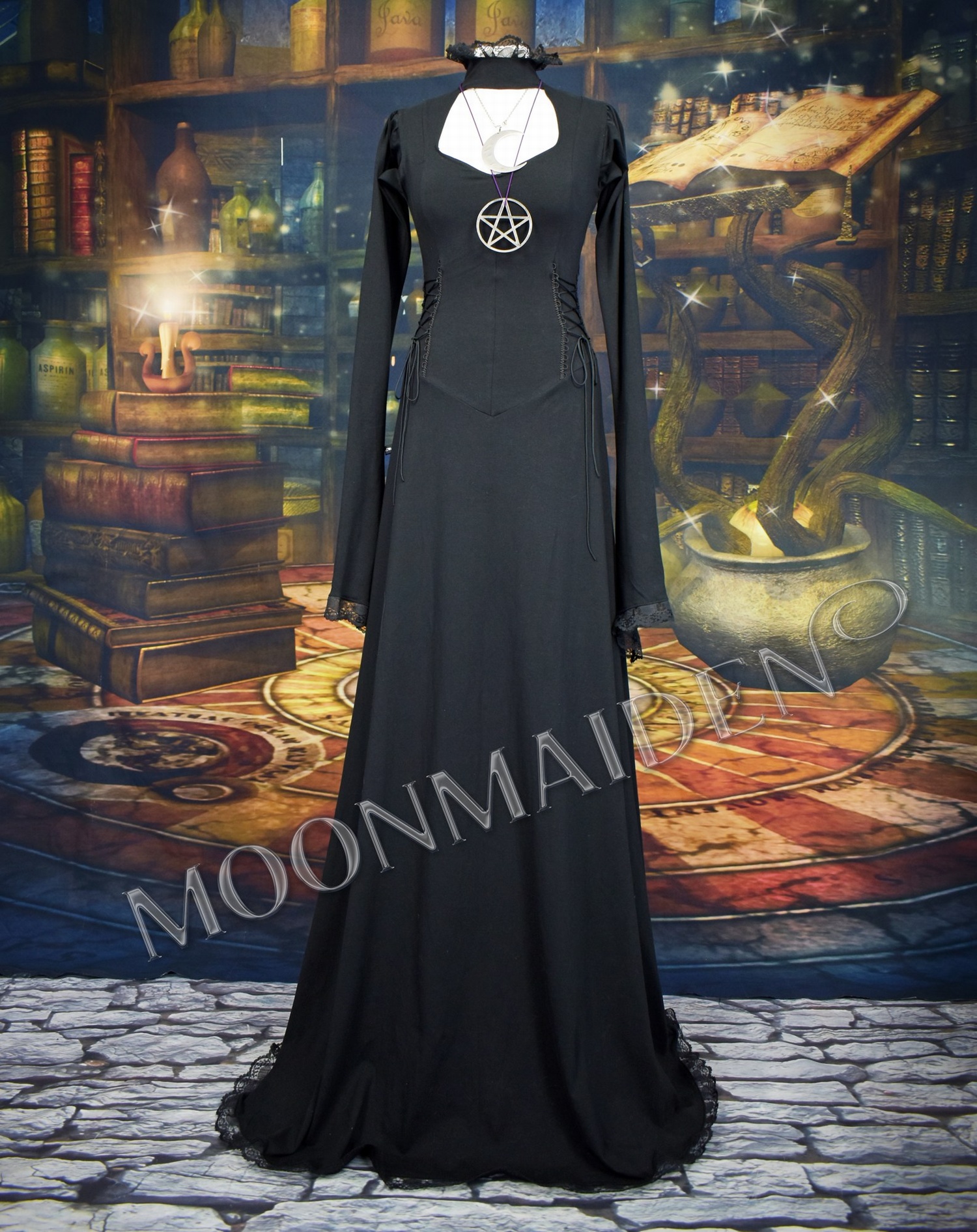 Weatherwax Nightshade Witch Dress - cotton lycra witchy witch goth dress by Moonmaiden Gothic Clothing