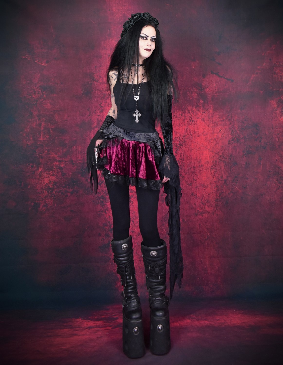 Blackdeath Miniskirt - cute and spooky skirt with crushed velvet and lace trim by Moonmaiden Gothic Clothing