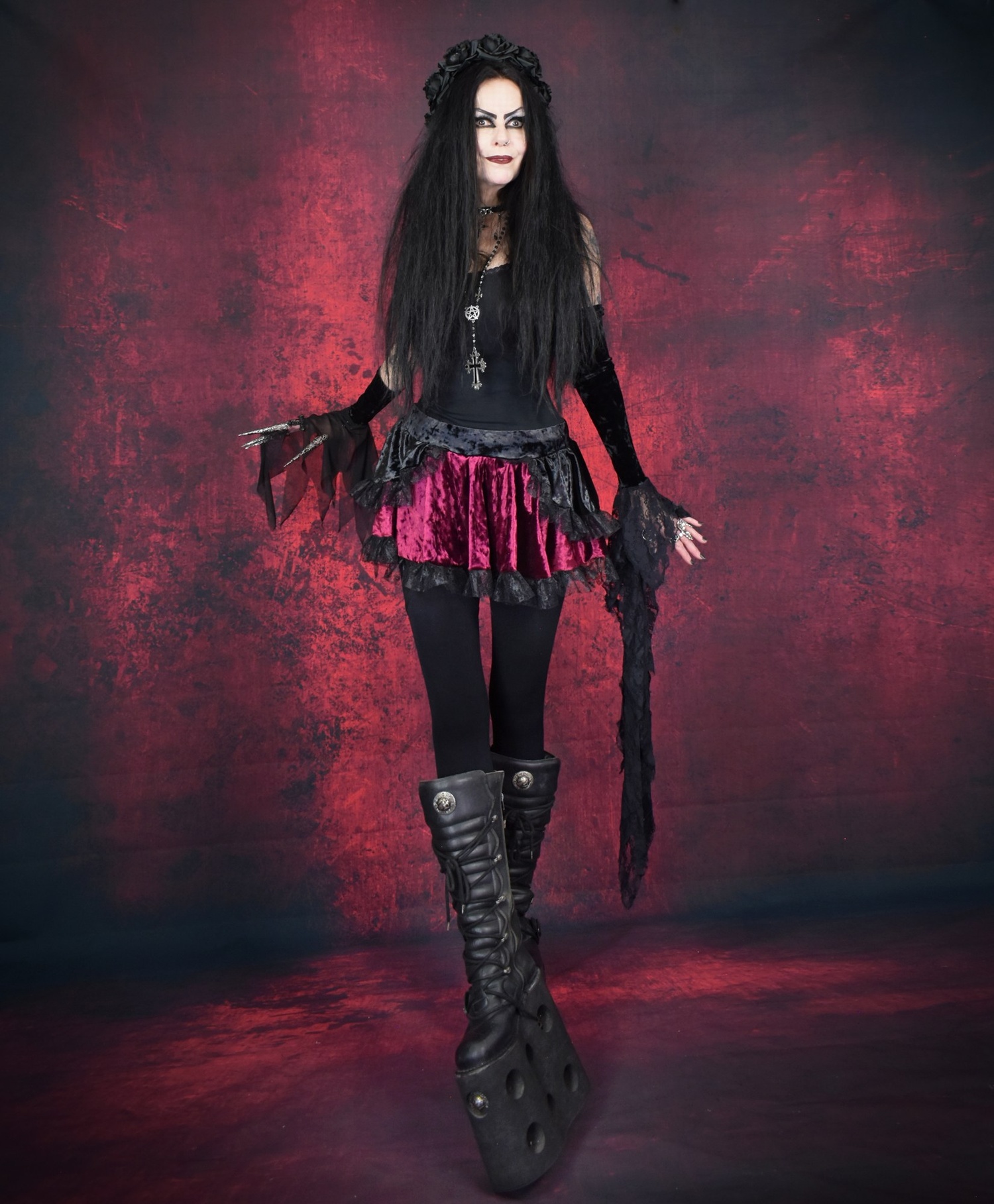 Blackdeath Miniskirt - cute and spooky skirt with crushed velvet and lace trim by Moonmaiden Gothic Clothing