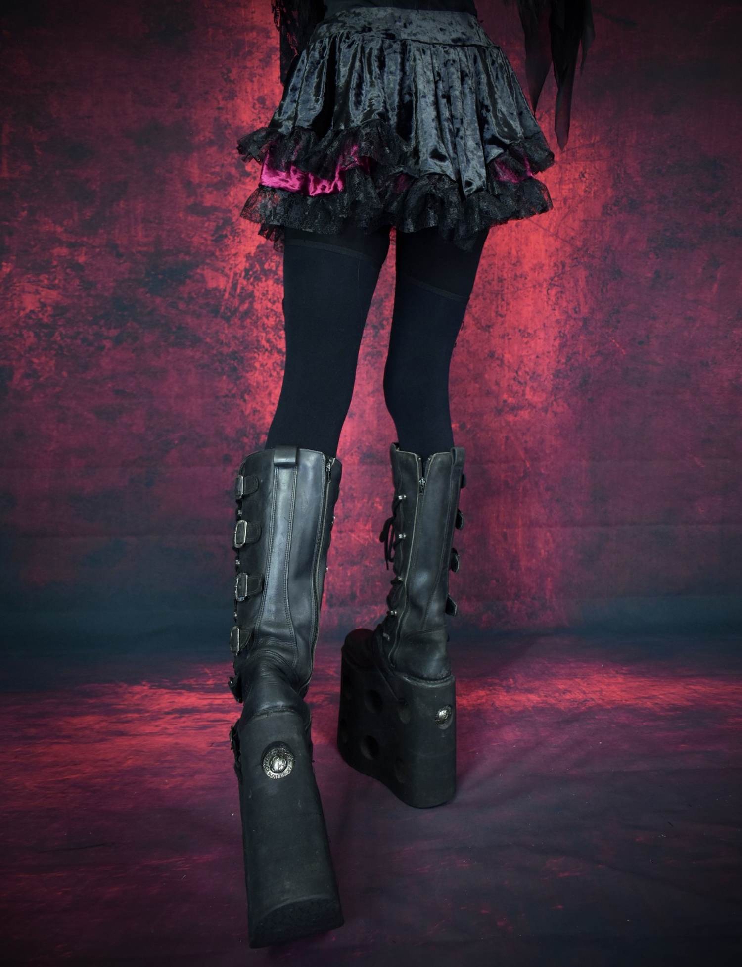 Blackdeath Miniskirt - cute and spooky skirt with crushed velvet and lace trim by Moonmaiden Gothic Clothing