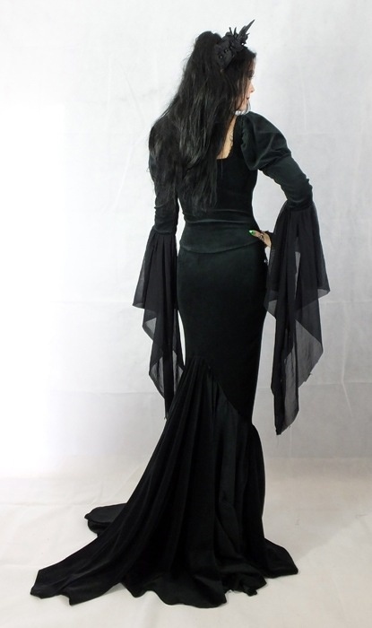 Madame Eviscerella Gown - steamed velvet morticia addams witch halloween vamp dress by Moonmaiden Gothic Clothing