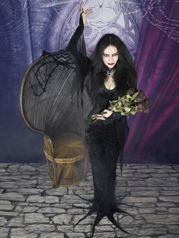 Morticia Addams Dress - crushed velvet goth cosplay Morticia Addams Halloween costume