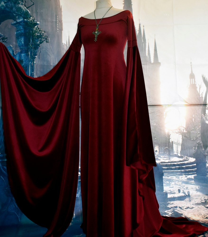 Celebrian Gown - steamed velvet elven witch arwen dress by Moonmaiden Gothic Clothing