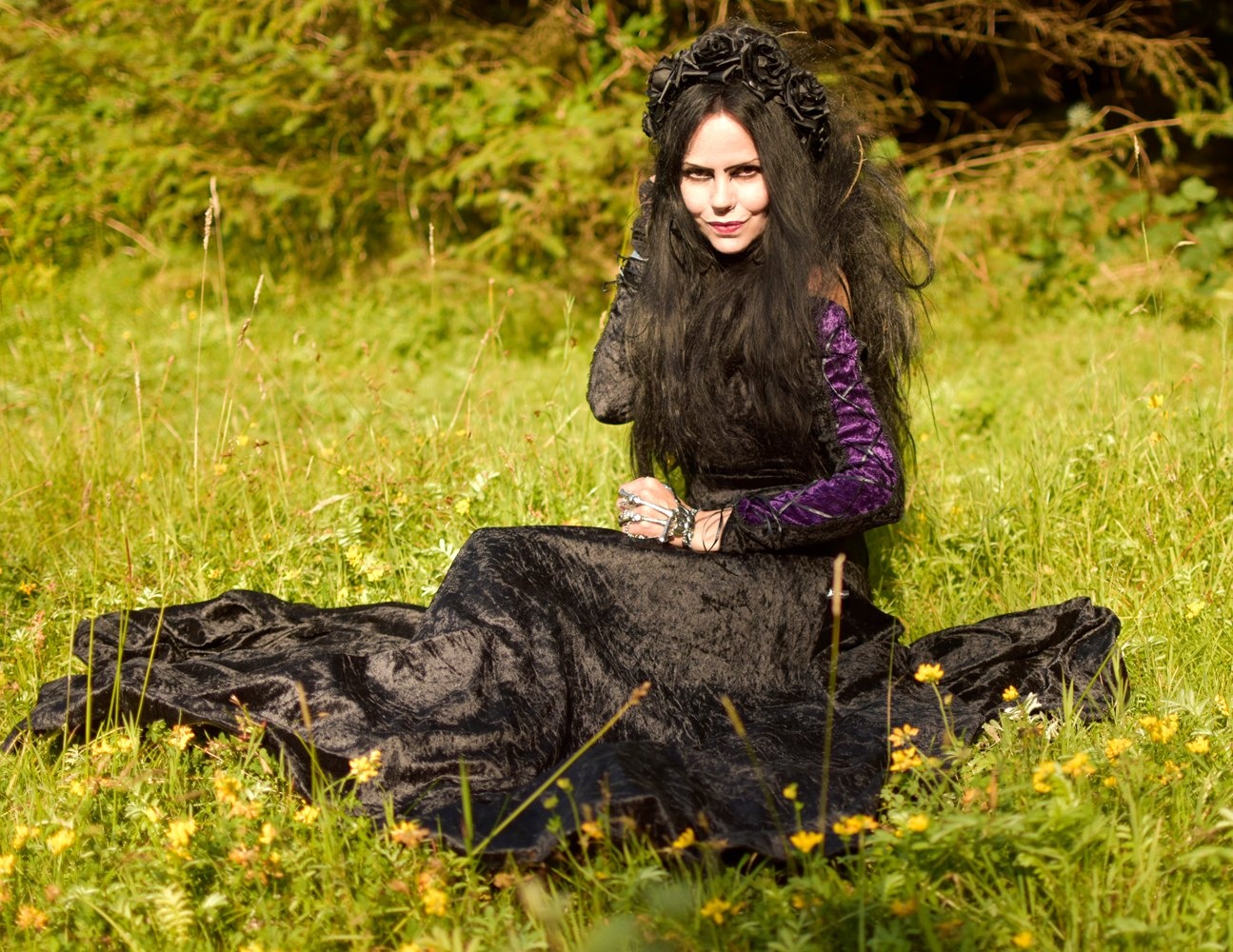 Esteriel Gown - crushed velvet off shoulder medieval witch dress by Moonmaiden Gothic Clothing