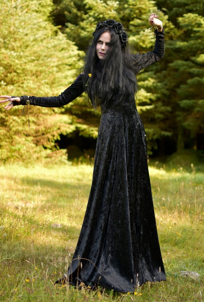 Esteriel Gown - crushed velvet off shoulder medieval witch dress by Moonmaiden Gothic Clothing
