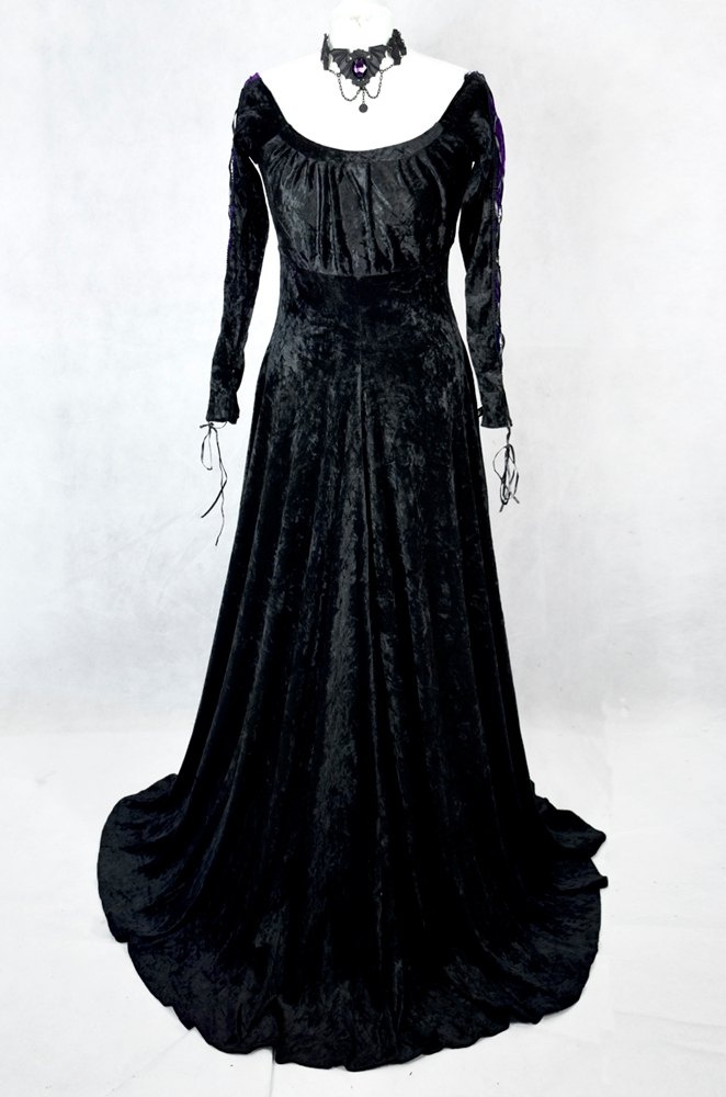 Esteriel Gown - crushed velvet off shoulder medieval witch dress by Moonmaiden Gothic Clothing