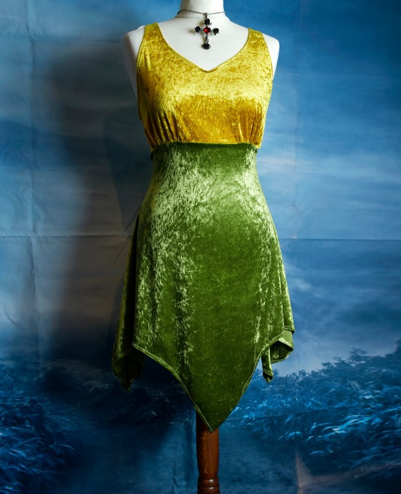 Eloweena Witch Minidress in Gold and Olive by Moonmaiden Gothic Clothing