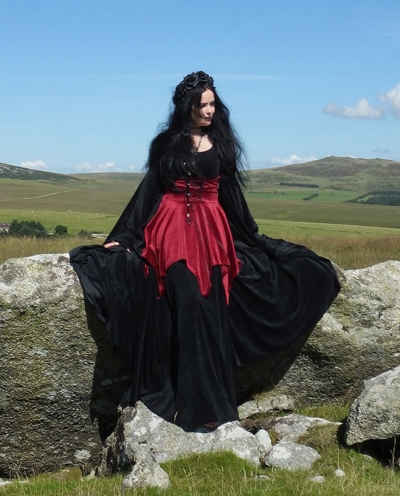 Elanorwen Gown - witchy clothing - steamed velvet medieval goth arthurian witch dress by Moonmaiden