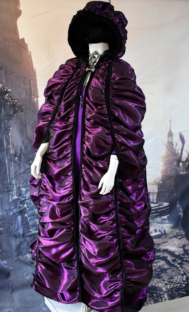 Lily Munster Cloak in Amethyst Taffeta by Moonmaiden Gothic Clothing