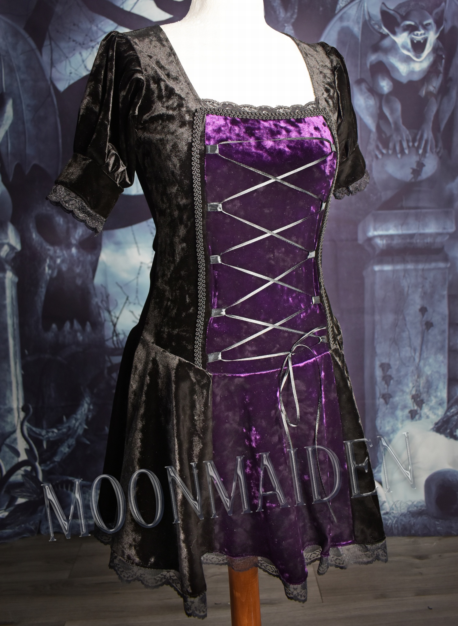 Renaissance Maiden Minidress in Black and Amethyst by Moonmaiden Gothic Clothing