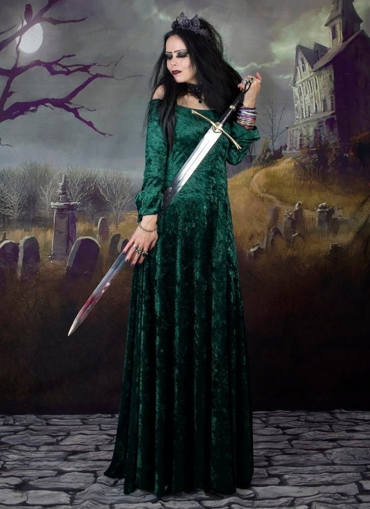 Morgana Dress - crushed velvet long goth witch medieval arthurian dress by Moonmaiden Gothic Clothing