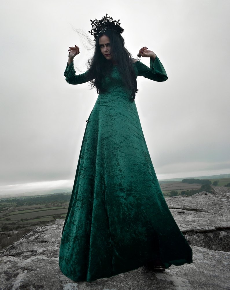 Morgana Dress - crushed velvet long goth witch medieval arthurian dress by Moonmaiden Gothic Clothing